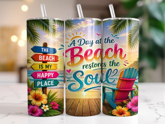 20oz Tropical Beach Summer Tumbler Wrap