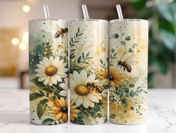Bee Sunflower Daisy Floral Tumbler Wrap Graphics