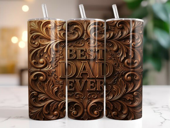 Best Dad Ever Wood Carving Tumbler Wrap