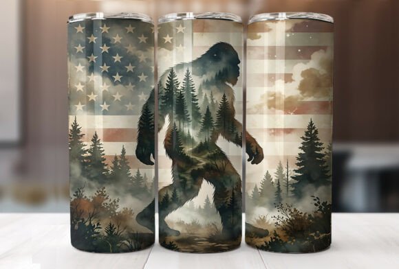 Bigfoot Forest American Flag Tumbler PNG Graphics