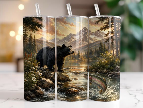 Black Bear 20 Oz Skinny Tumbler Wrap Graphics