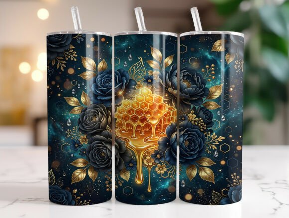 Blue Rose Floral Honeycomb Tumbler Wrap