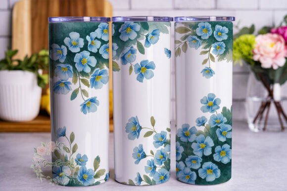 Blue Watercolor Floral Tumbler Wraps Graphics Review