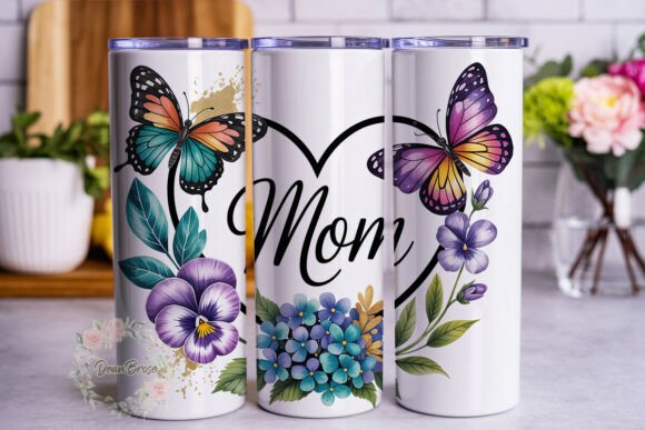 Butterfly Mom Floral Tumbler Wrap Graphics & Tumbler Wraps