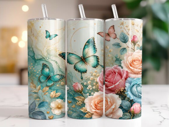 Butterfly Rose Floral 20oz Tumbler Wrap