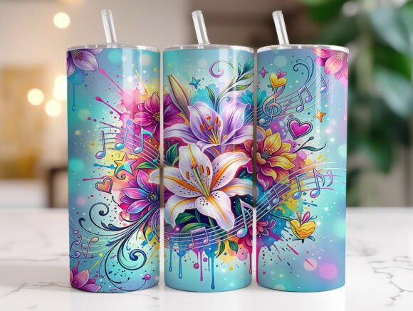 Colorful Lily Music Notes Tumbler Wrap