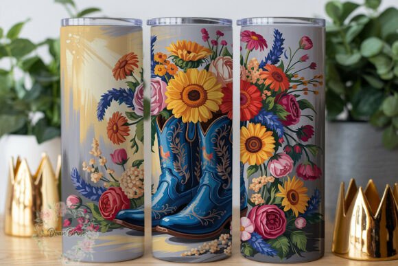 Country Boots Floral Tumbler Wrap Graphics