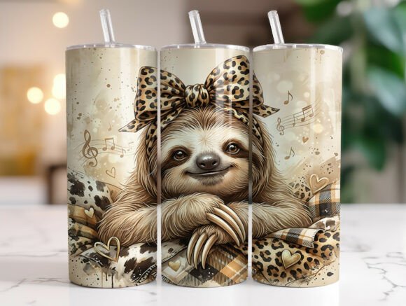 Cute Sloth Leopard Bow 20oz Tumbler Wrap Graphics