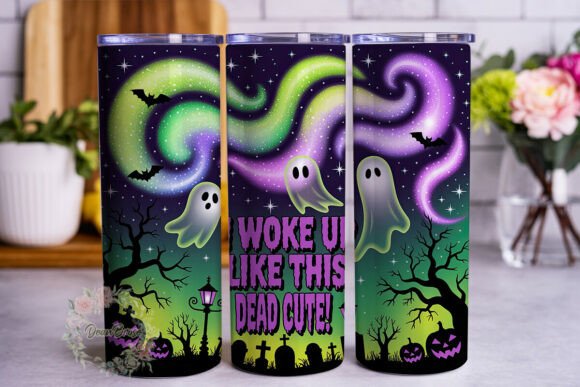 Dead Cute Ghost Halloween Tumbler Wrap Graphics