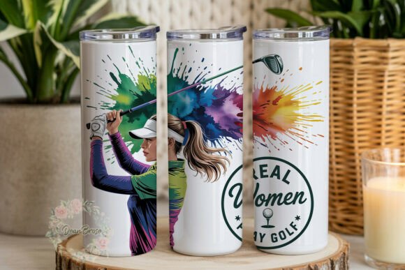 Dynamic Golf Woman Watercolor Tumbler Graphics