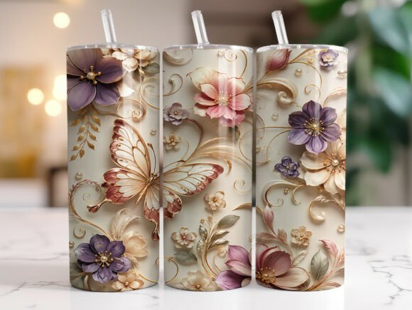 Elegant Butterfly Floral Tumbler Wrap Graphics