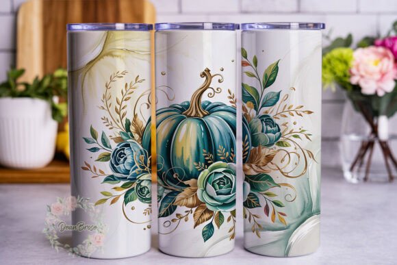 Elegant Teal Gold Pumpkin Tumbler Wraps & Graphics