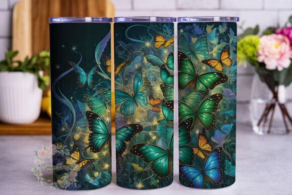 Emerald Gold Butterfly 20oz Tumbler Wrap Graphics