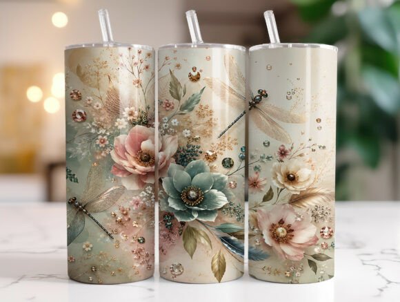 Floral Dragonfly Tumbler Wrap Graphics for Local Brands