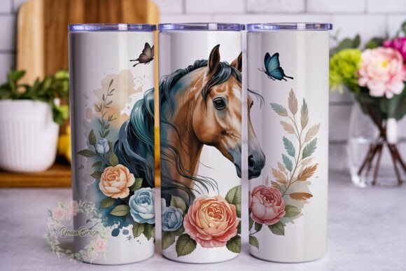 Floral Horse Watercolor 20oz Tumbler
