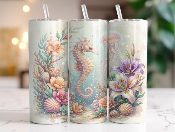 Floral Seahorse Ocean 20OZ Tumbler Wrap