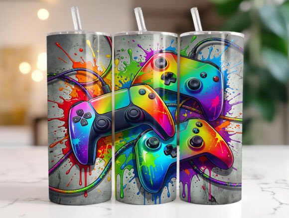 Gamer Controller 20 Oz Tumbler Wrap PNG