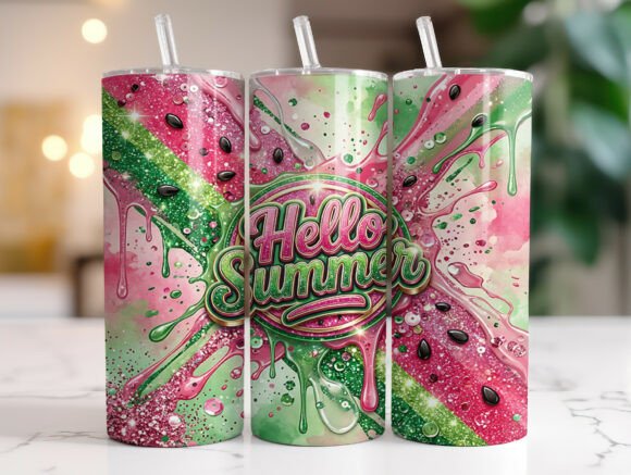 Glitter Hello Summer Tumbler Wraps