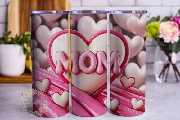 Glossy Pink MOM Hearts Tumbler Wrap Graphics