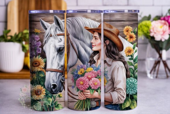 Horse Girl Floral Country Tumbler Wraps & Graphics
