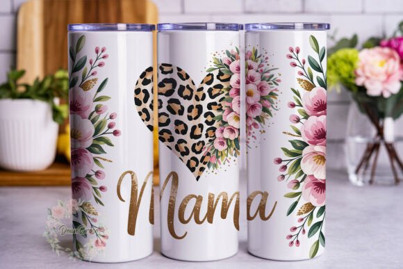 Leopard Heart Mama Floral Tumbler Wraps & Graphics