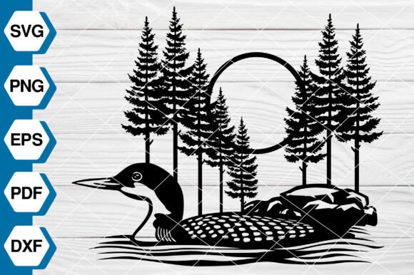 Loon Bird SVG, Lake Scene SVG EP699