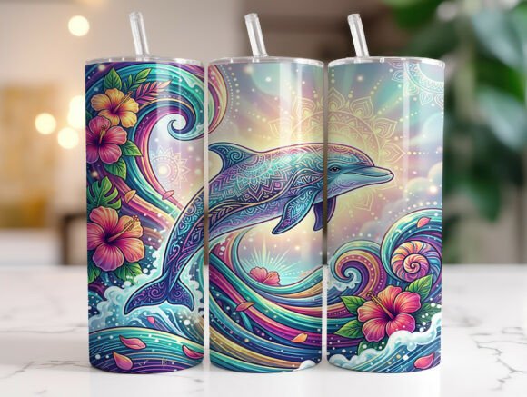 Mandala Dolphin Tropical Floral Tumbler Graphics
