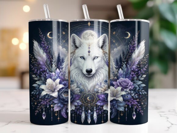 Mystical White Wolf 20 Oz Tumbler Wrap Graphics