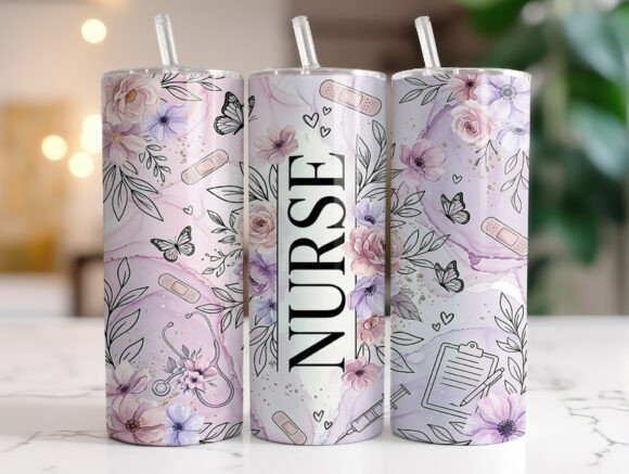 Pastel Nurse Floral 20oz Tumbler Wrap