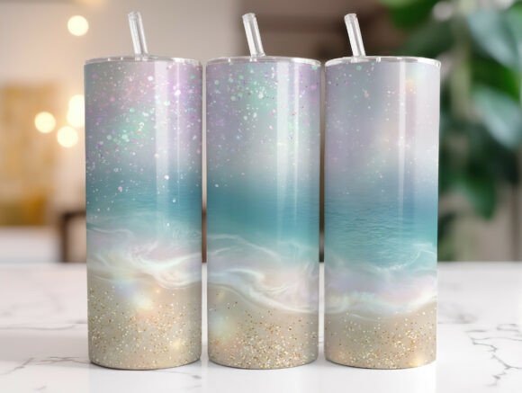 Pastel Ocean Wave Glitter Beach Tumbler Graphics Review