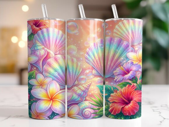 Pastel Seashell Hibiscus 20oz Tumbler Graphics