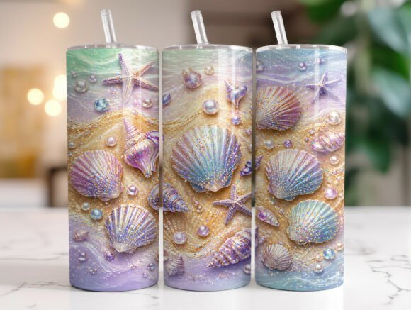 Pastel Seashell Starfish Tumbler Wrap Graphics