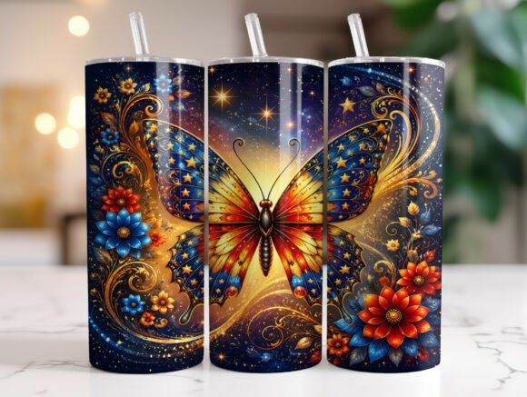 Patriotic Butterfly Floral Tumbler Wraps Graphics