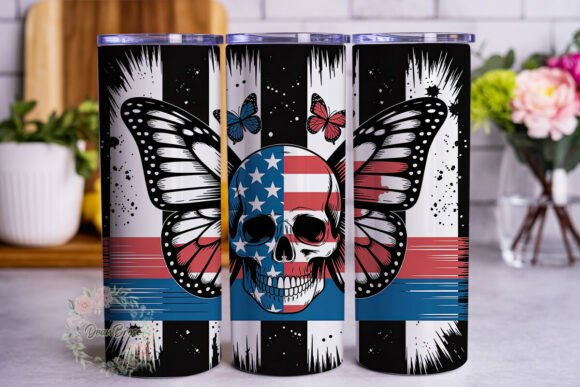 Patriotic Skull Butterfly 20oz Tumbler Wraps & Graphics