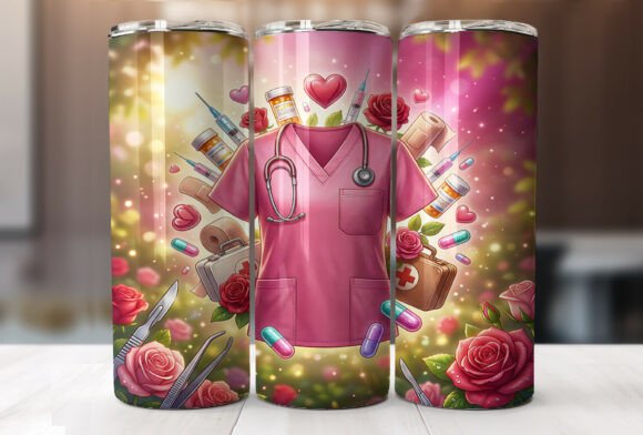 Pink Nurse Scrubs Medical Tumbler Wrap Graphics