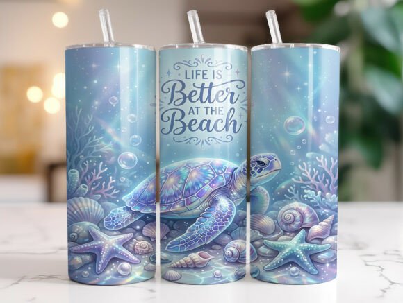 Sea Turtle Beach Quote 20oz Tumbler Wrap Graphics for Crafters