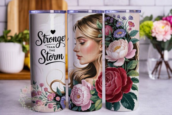 Stronger Floral Woman Tumbler Wrap: Graphics & Tumbler Wraps
