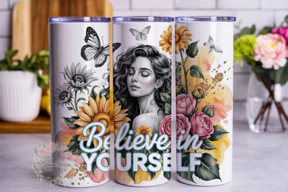 Sunflower Rose Empowering Woman Tumbler Wrap Graphics