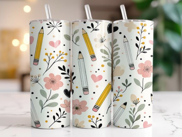 Teacher Pencil Flowers Tumbler Wrap Graphics