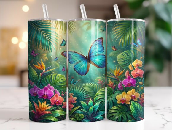 Tropical Butterfly Orchid Floral Tumbler Graphics for Tumbler Wraps