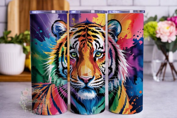 Vibrant Abstract Tiger Graphics for Tumbler Wraps