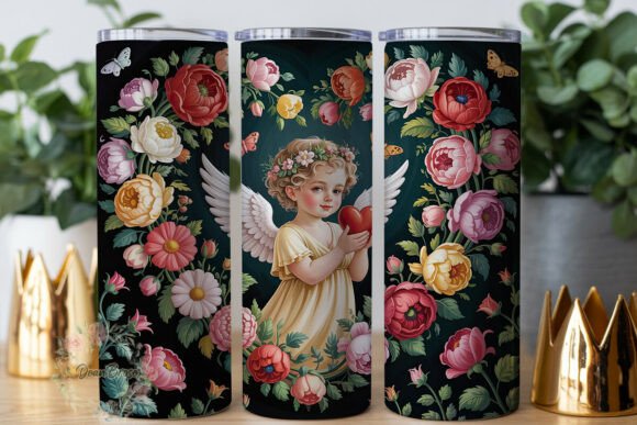 Vintage Cherub Floral 20oz Tumbler Wrap Graphics