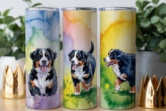 Watercolor Bernese Dogs Graphics for Tumbler Wraps