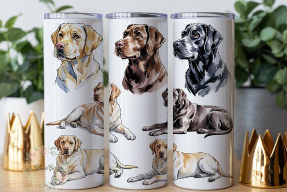 Watercolor Labradors Dog Tumbler Wrap Graphics