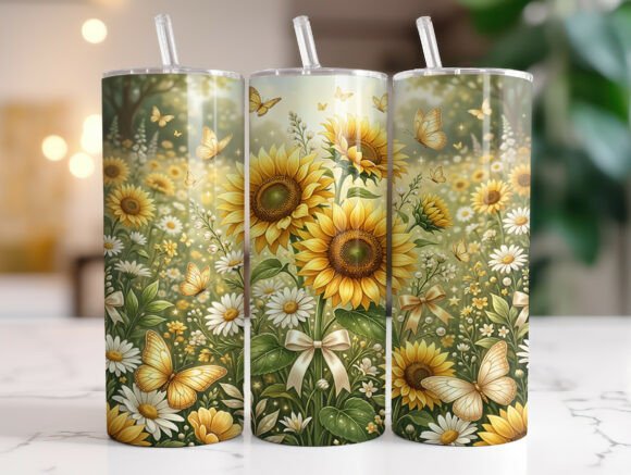 Wildflower Sunflower Butterfly Tumbler Graphics